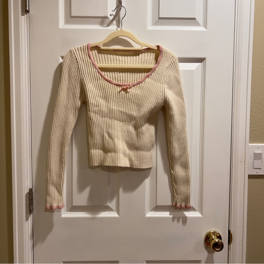 Cream and Pink Women's Sweater
